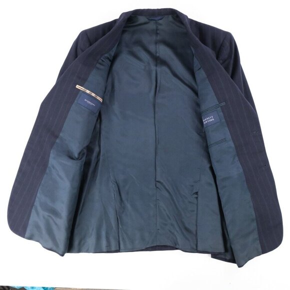Burberry Navy Blue Striped Wool Blazer 42R EUC 2 Button 2 Vent Barneys Sports - Picture 2 of 15